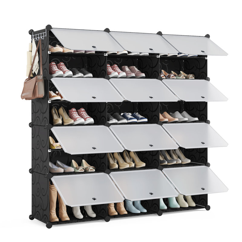 42 Pair Stackable Shoe Storage Cabinet, Black