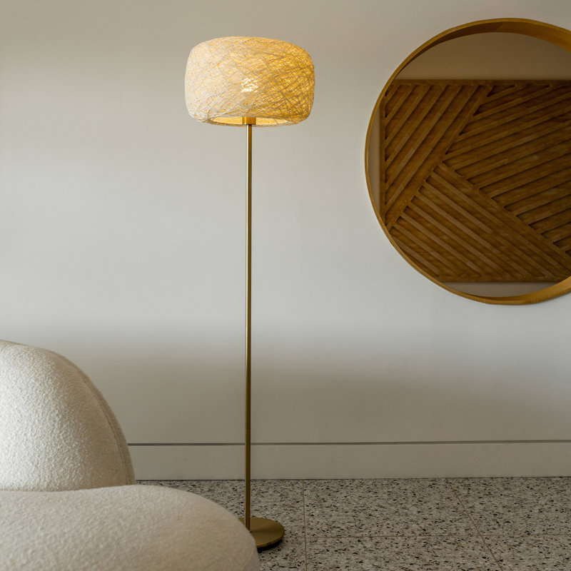 Elegant Gold LED Floor Lamp with Woven Shade