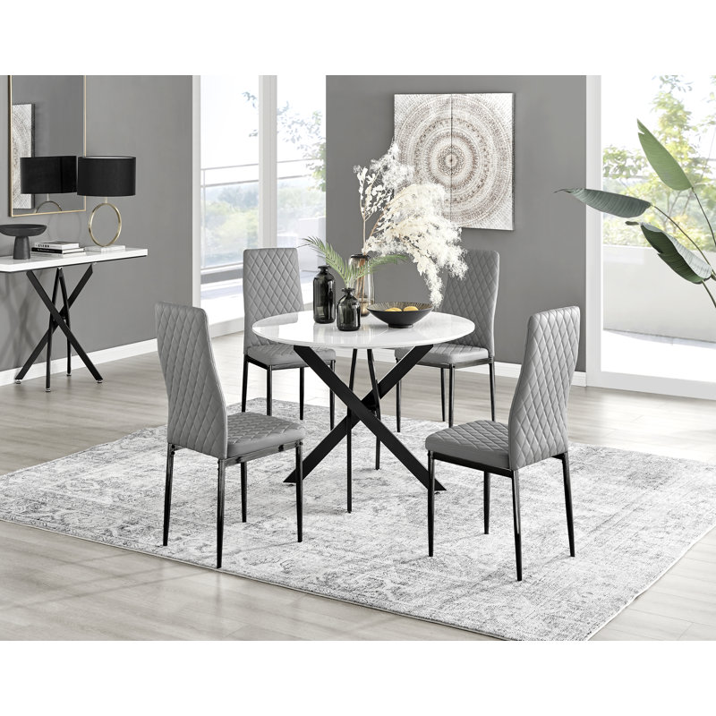 Eubanks 4 - Person Dining Set, Grey/Black, White/Black
