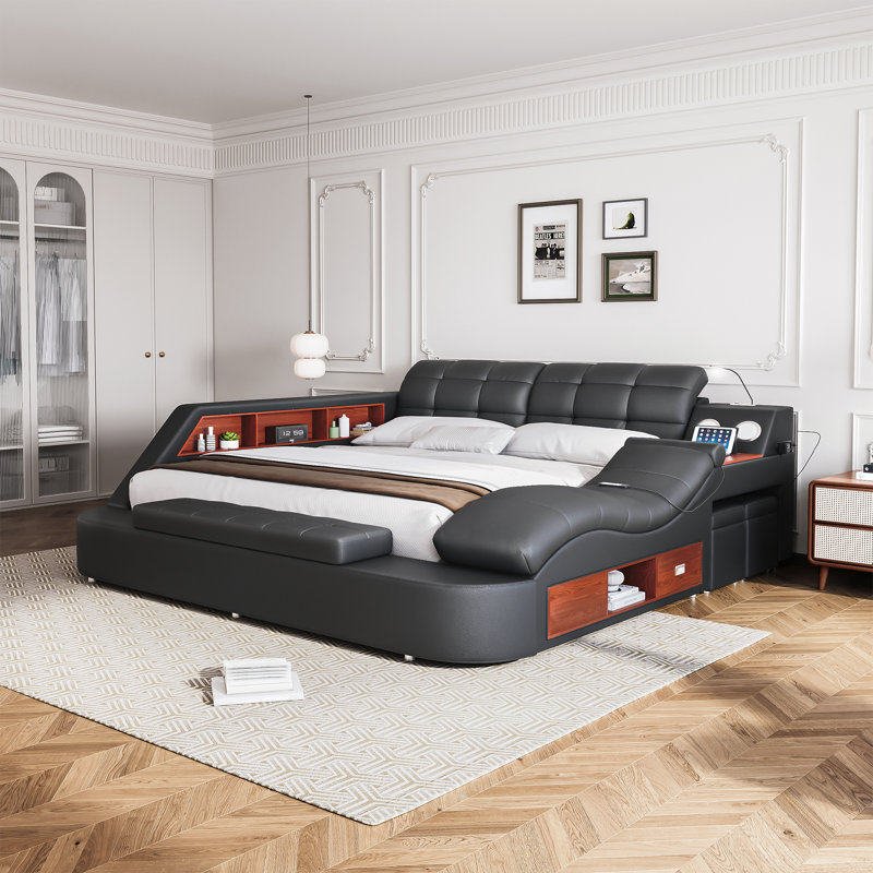 Upholstered Sleigh Bed, Black, Queen
