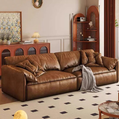 Causeuse-coussin modulaire en similicuir brun