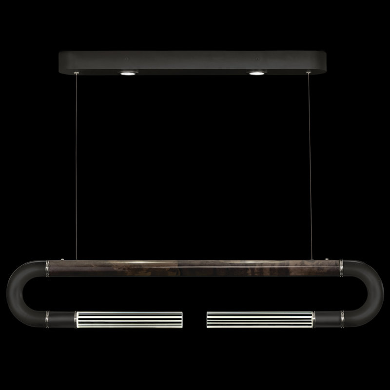 Luminaire suspendu linéaire avec peau Antonia, Noir / nickel / gris anthracite