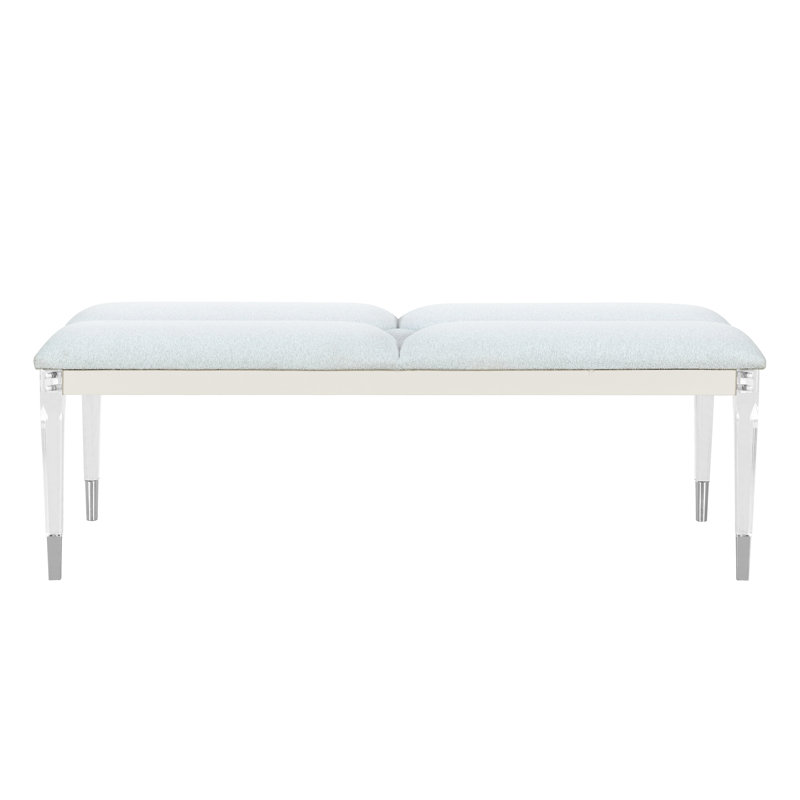 Banc de chambre à coucher avec pieds et assise en acrylique en bois massif de couleur blanc champagne