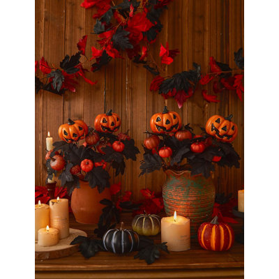 4 pièces bouquet de citrouilles d'Halloween avec des feuilles d'érable noires Fleurs d'automne artificielles pour l'automne