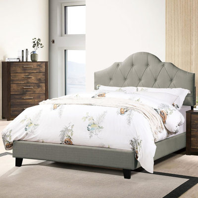 Lit de tête de lit ajustable, tapissier gris, cadre de lit en bois avec cadre de lit tapissier