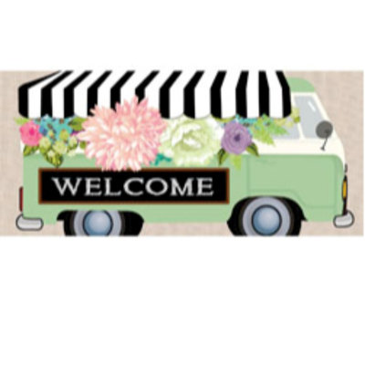 Tapis de porte d’extérieur anti-dérapant 22 x 10 en toile jute sassafras à fleurs Pettit