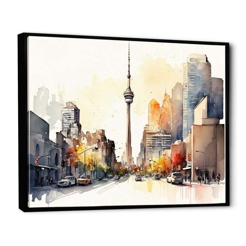 Toronto Skyline VIII - reproduction sur toile, Cadre flottant noir, L 40 po x H 30 po