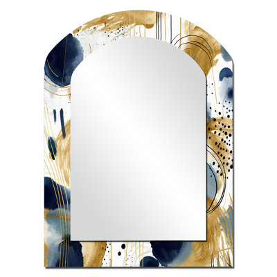 Louca, motif abstrait avec textures bleues et dorées VII - miroir mural à arc abstrait, miroir décoratif asymétrique bleu