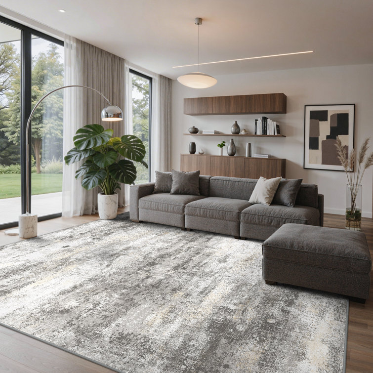 Pavelina Gray Modern Abstract Machine Washable Indoor Area Rug with Non-Slip Backing