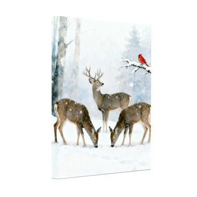 Ensemble de 3 reproductions d'art sur toile de Noël, hiver, cerf et oiseau rouge