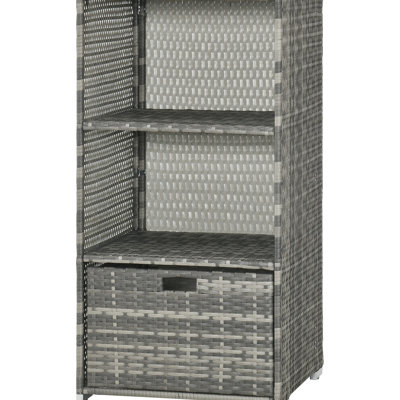 Étagère de piscine pour spa - plastique PE imperméable, 2 tablettes, 1 tiroir panier, spa gris et support de rangement pour articles avec serviette et tablettes