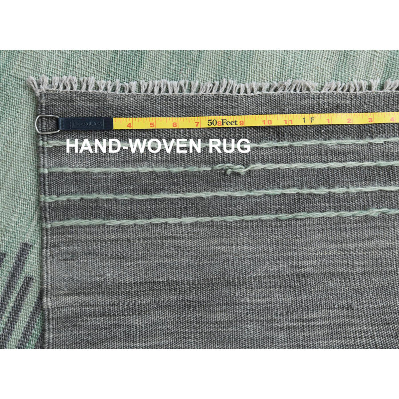 Tapis vert / noir en laine noué à la main de conception unique 8 pi 2 po x 10 pi 1 po New Age