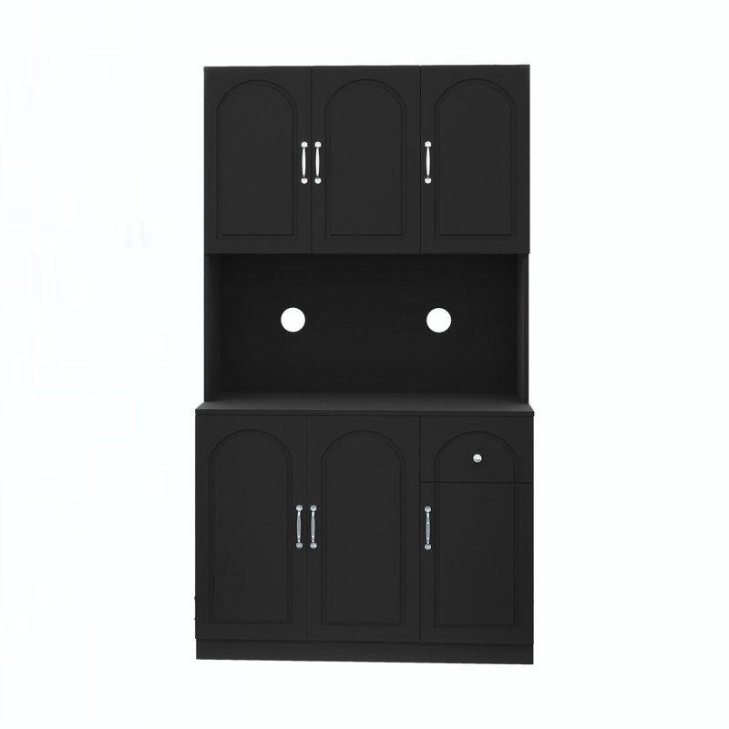 Armoire de cuisine 71 "avec armoires à portes pour le rangement - Buffet à tablettes réglables noir