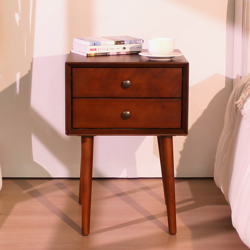 Table de chevet avec 2 tiroirs, petite table d'appoint avec rangement, Noyer