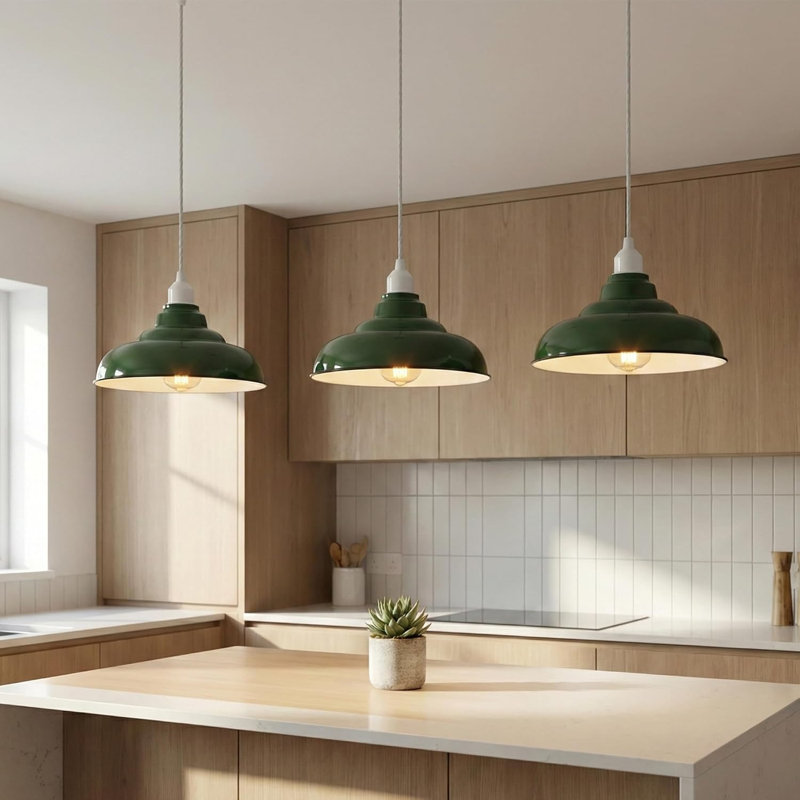 17cm H Metal Bowl Lamp Shade, Green