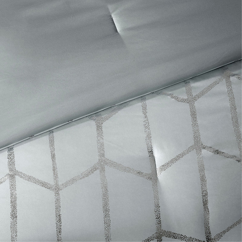 Ensemble d'édredon imprimé métallique, King Comforter + 4 Additional Pieces, Grey/Silver