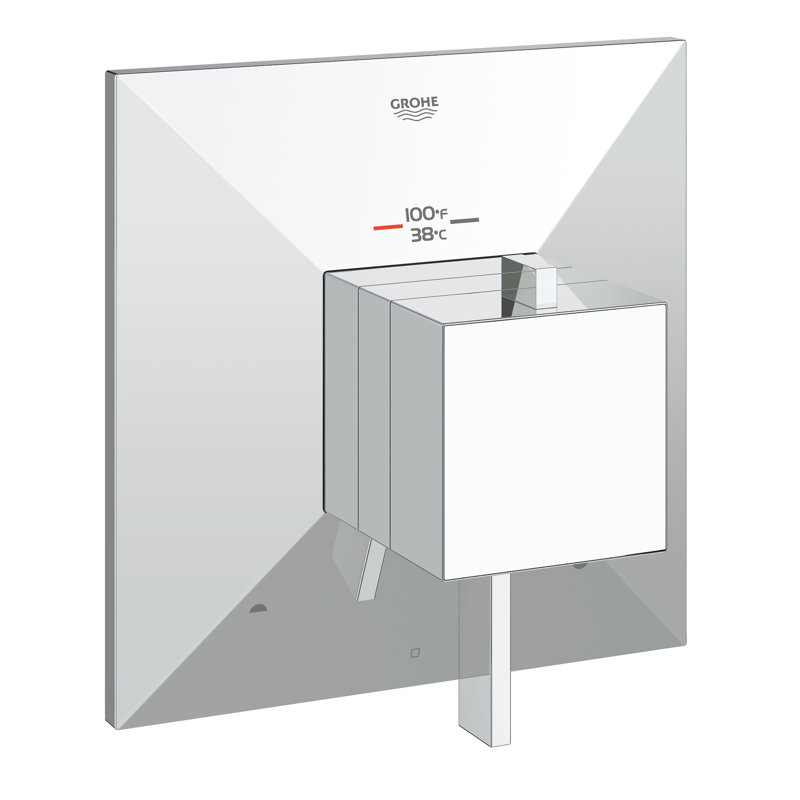 Modern Chrome Wall-Mounted Thermostatic Shower Trim with Lever