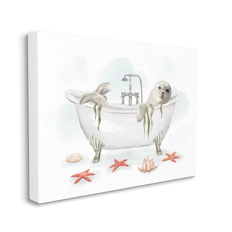 «White Harp Seal Ocean Inspired Bath Animal» par Ziwei Li - impression, H 24 po x l 30 po, Toile tendue
