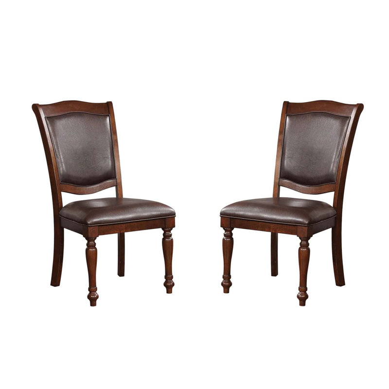 Luxueux ensemble de chaises de salle à manger en similicuir espresso et bois massif brun