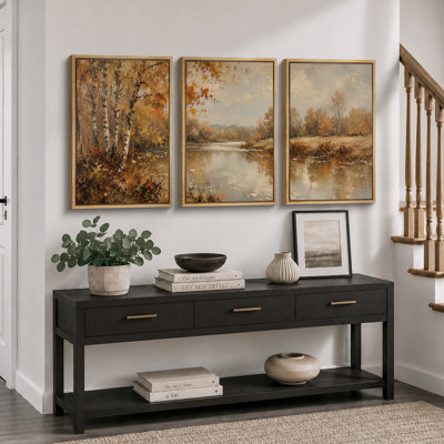 «Autumn River Birch Forest», art de la salle à manger, impression sur toile encadrée, 3 pièces, 16 po x 24 po x 3 pièces, 24 po x 36 po x 3 pièces
