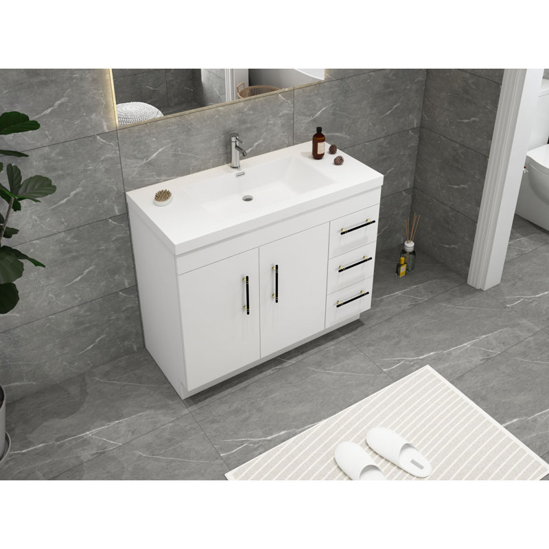Ensemble de meuble-lavabo simple 42 po Carliss, Blanc lustré, Noir