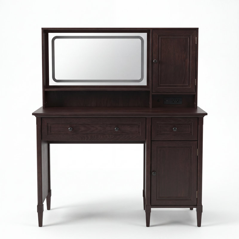 Coiffeuse 43,25 "avec miroir lumineux à DEL, Noyer foncé