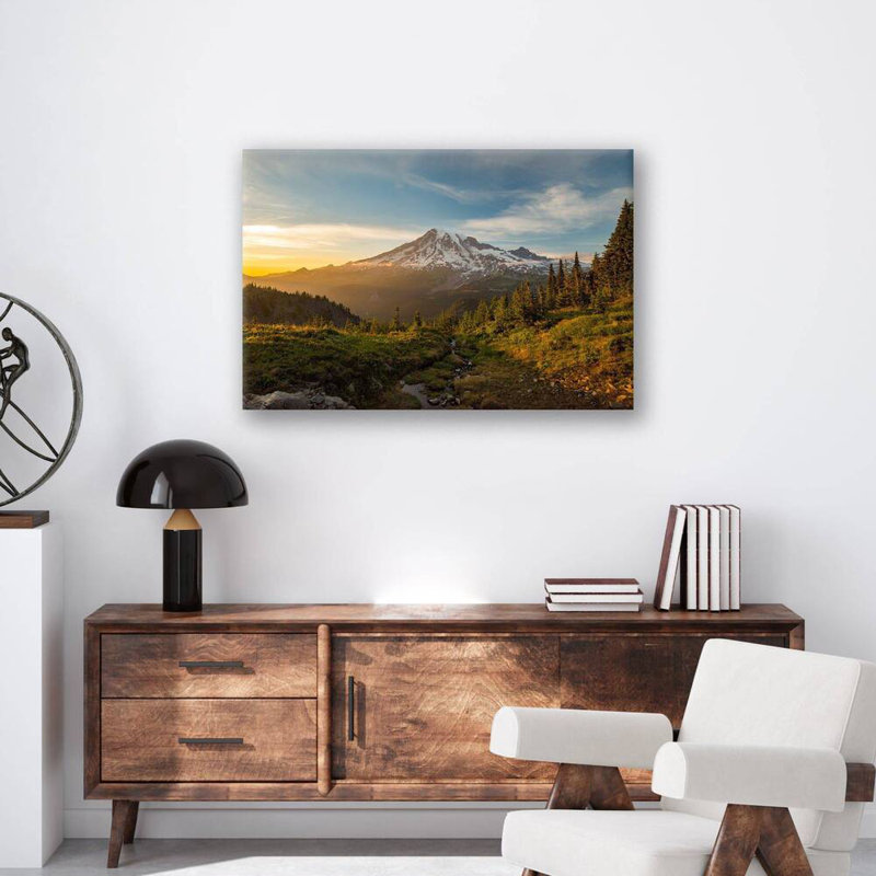 Mount Rainier Sunrise Print - Washington Mountain Landscape Wall Art - Sunrise Over Snowy Peak Canvas Poster - Scenic National Park Nature Artwork - Travel Pacific Northwest Decor - Rustic Mountain Wall Hanging - Modern Home Decoration Art Print