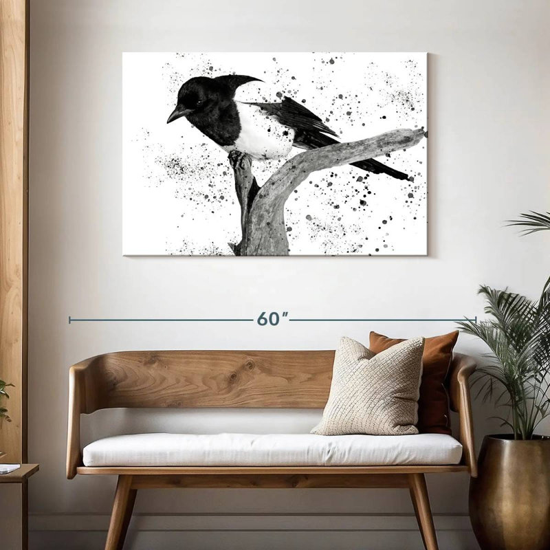 Oiseau noir et blanc Brampt, H 30 po x l 45 po