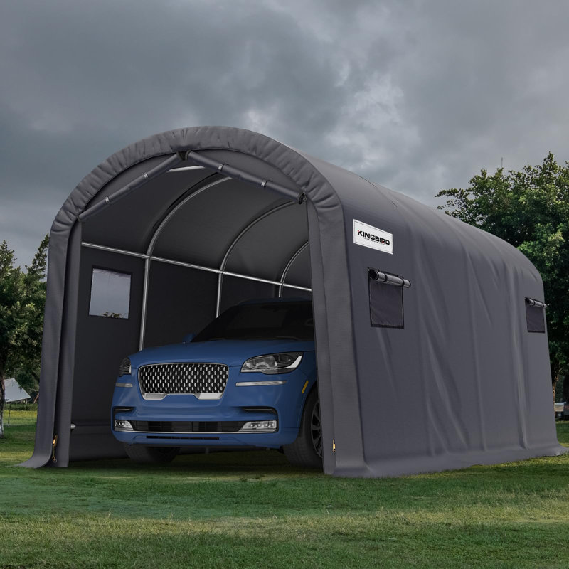 KING BIRD 10' x 20' Heavy Duty Carport Round Style Outdoor Instant Anti-Snow Storage Shelter Garage Car Canopy with Reinforced Ground Bars