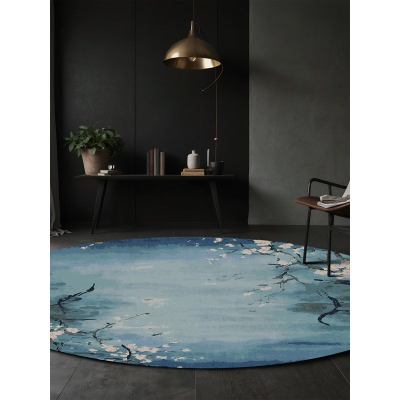 Machine Washable Blue Area Rug, Round 6'
