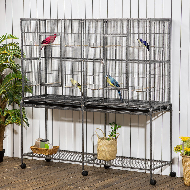 Cage à oiseaux double en métal polyvalente avec support amovible et accessoires multiples