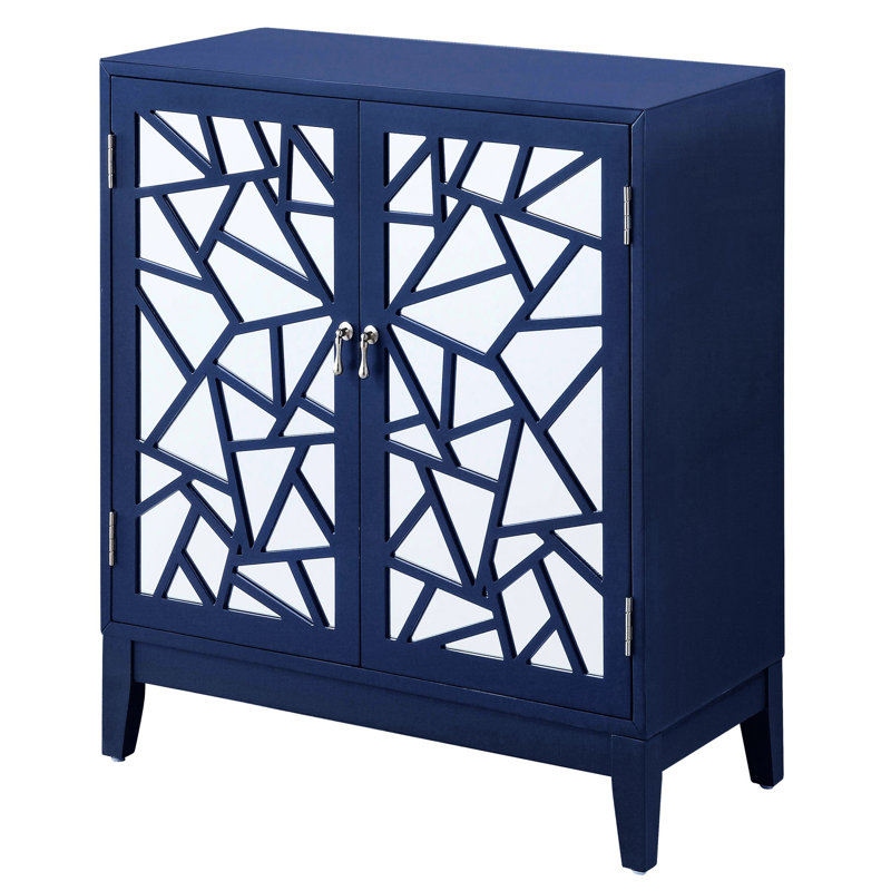 Console bleue à 2 portes - Armoire en bois et miroir pour le hall d'entrée du couloir à motif géométrique