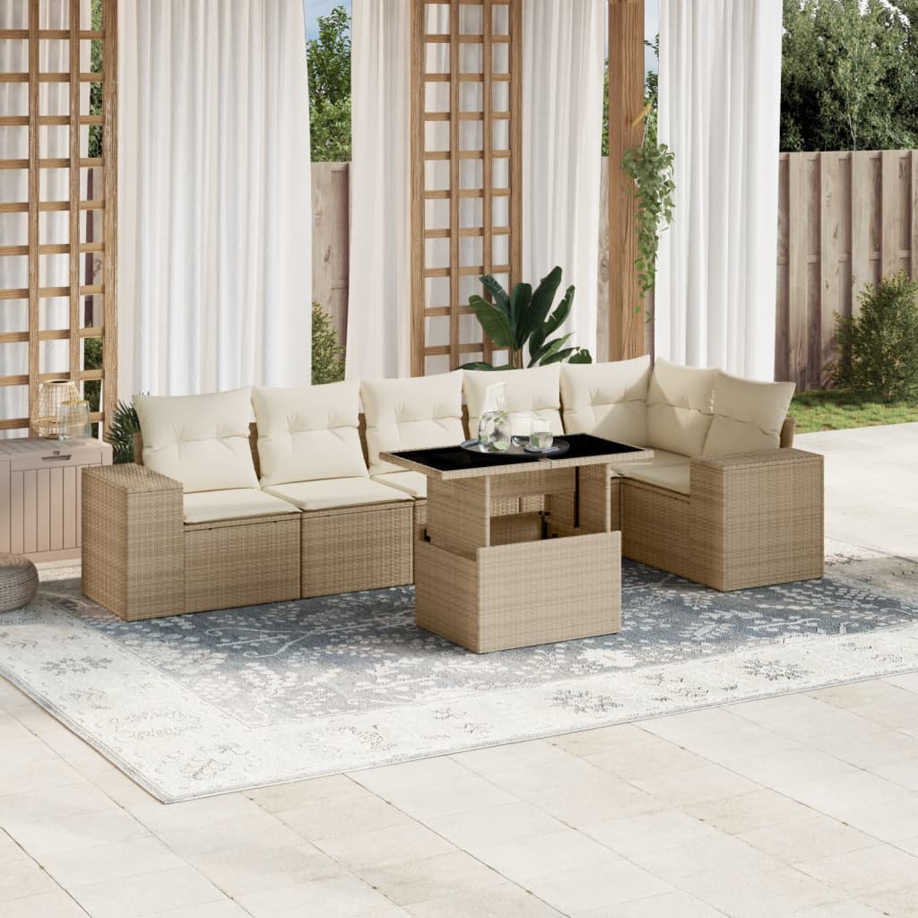 Vidaxl 7-Tlg. Garten-Sofagarnitur Mit Kissen Beige Polyrattan