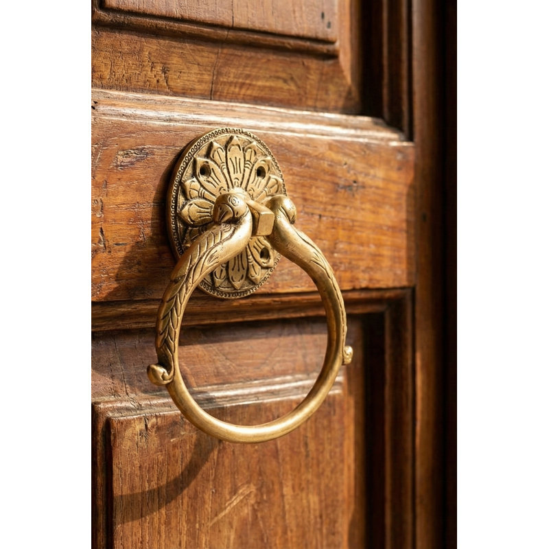 7" Brass Parrot Door Knocker – Handmade Artistic Indian Entryway Accent, Durable Vintage-Style Door Hardware