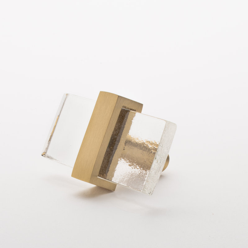 2” Length Rectangle Knob, Satin Brass/Clear