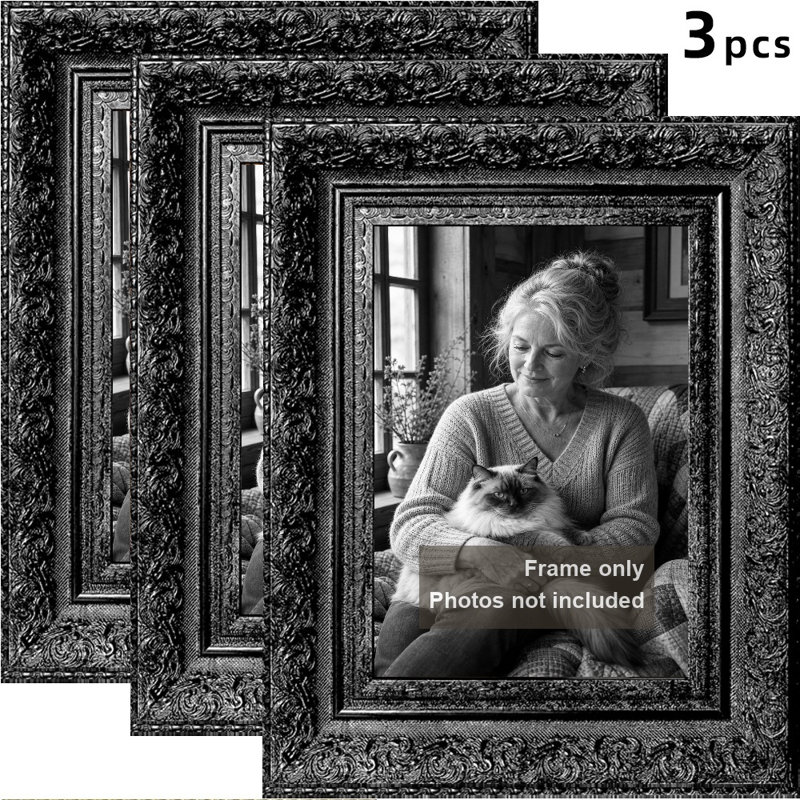 Cadre 3 photos noir traditionnel 11 po x 14 po avec support de table et crochets muraux, Black, 3, 11" W x 14" H
