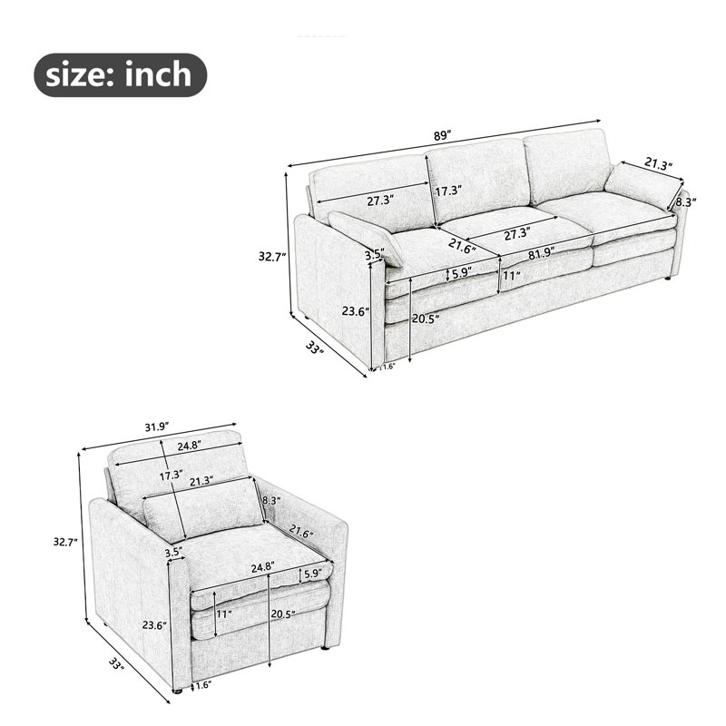  Ensemble de canapés rembourrés surdimensionnés Cozy, Beige