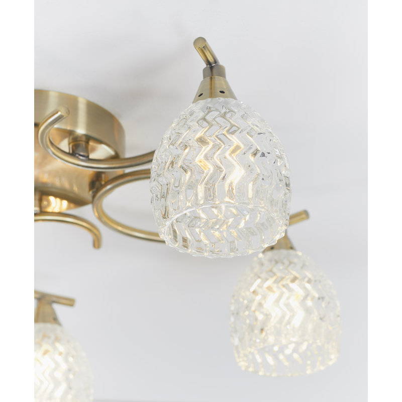 Minden Glass Semi Flush Mount, Antique Brass