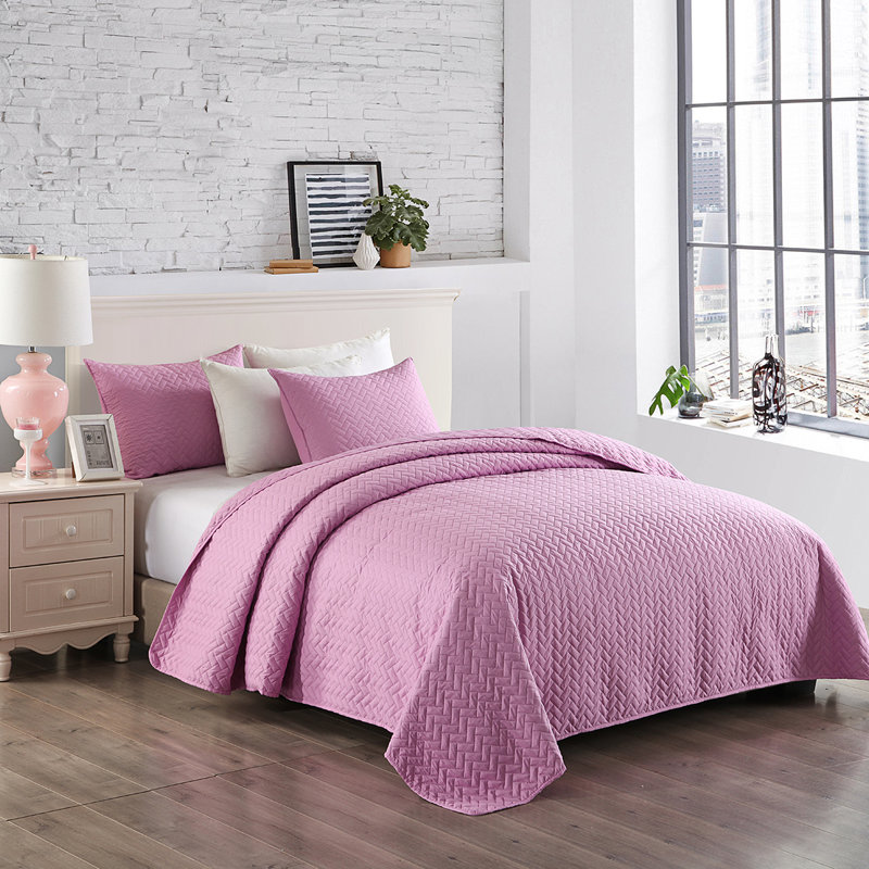 Ensemble de courtepointe réversible en microfibre 3 pièces , Courtepointe grand + 2 couvre-oreillers standard, Lavande