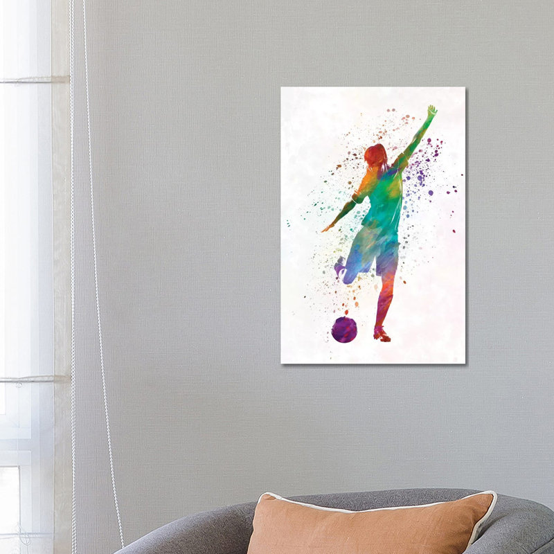 Woman Soccer Player 09 In Watercolour by Paul Rommer - Wrapped Canvas Painting, 66.04 cm H x 45.72 cm W