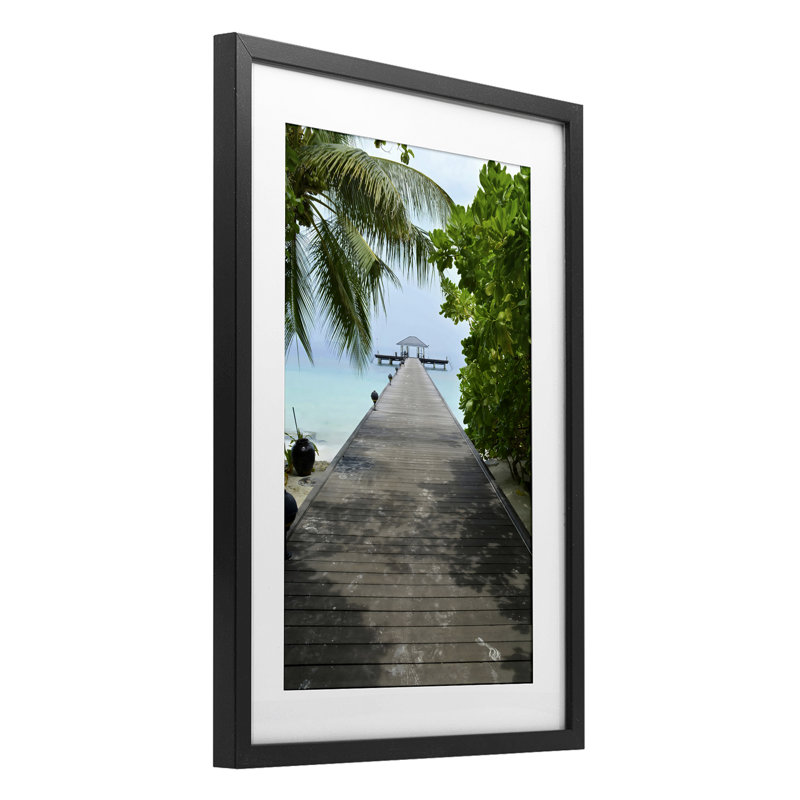 Palmier ombragé, reproduction sous verre encadrée, design LSR Design Studio, H 20 po x l 14 po, Cadre noir minuit
