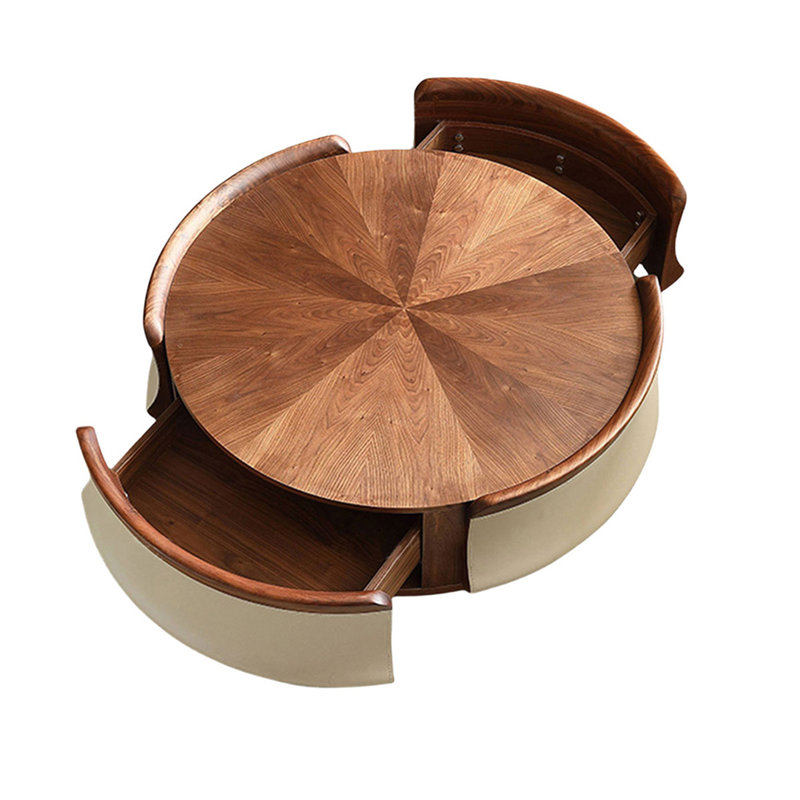 Table basse ronde en bois massif crème et blanc noisette