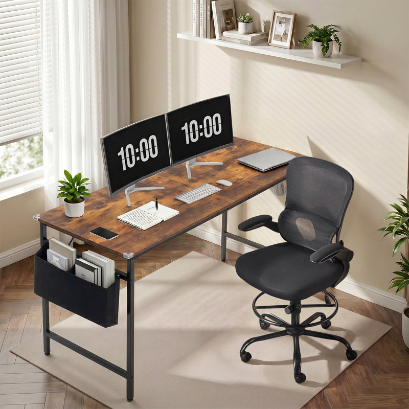 2 Piece Office Sets Computer Desk & Office Chair, Brown/Black Table/Black Chair