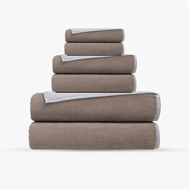 Double Face 6 pcs Turkish Towels Set, White/Beige