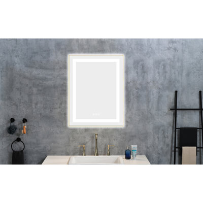 24 po x 28 po - Miroir de salle de bain à brouillard à DEL avec façade et rétroéclairage, 3 couleurs, gradation continue, cadre en aluminium, fixation murale pour style Températures de couleur, mémoire, fonctionnalité