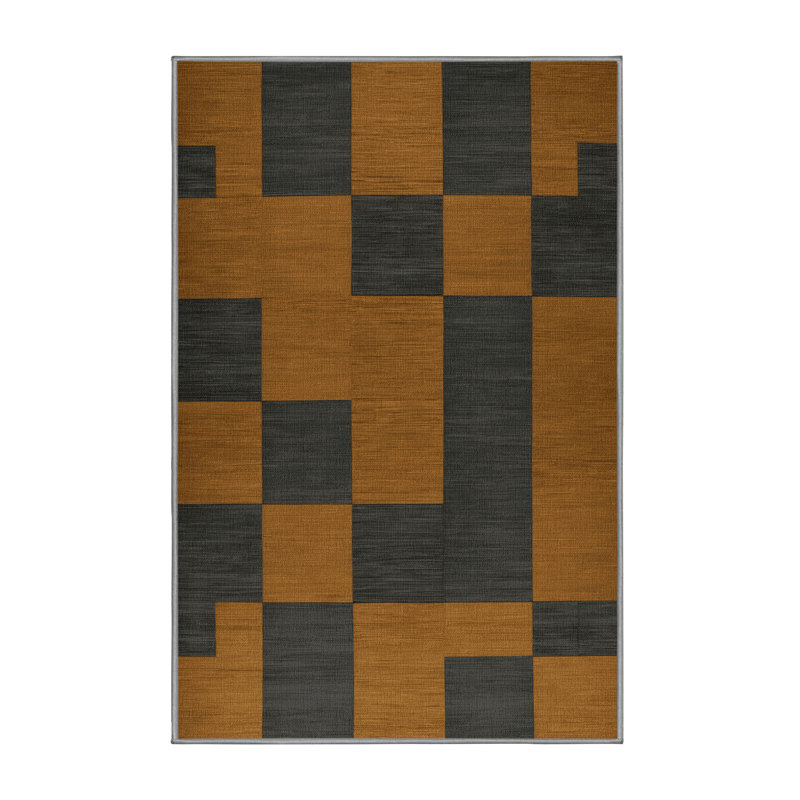 Machine Washable Checkered Brown Area Rug, Rectangle 5' x 8'