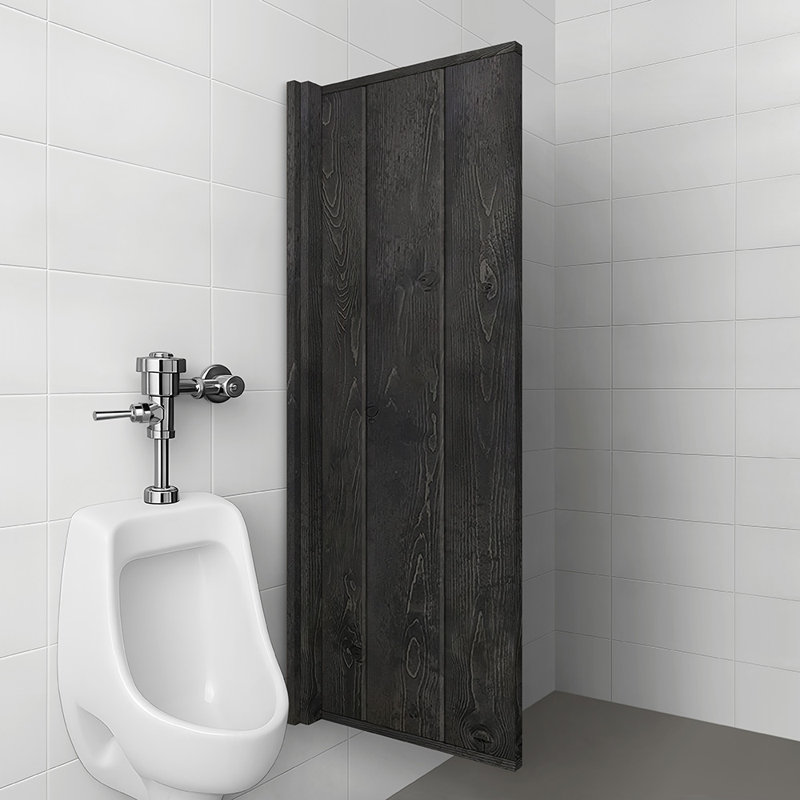 Solid Pine Wood Bathroom Urinal Partition, Charcoal Black, 42" H x 12" W x 1.5" D