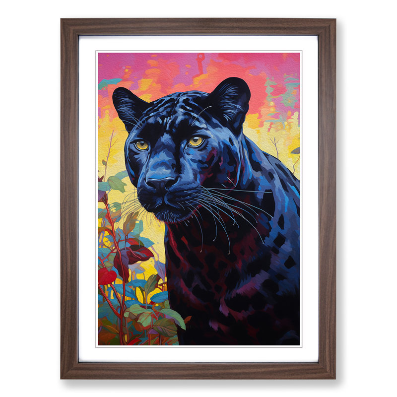 Panther Colour Field No.2 - Single Picture Frame Print on Wood, 64cm H x 46cm W x 2" D, Walnut Framed