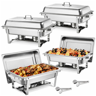 8 Qt Stainless Steel Chafing Dish Buffet Set with Folding Stand, 4 Piece