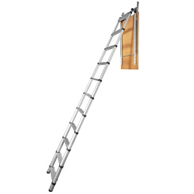 Attic Ladder Telescoping, 350-pound Capacity, 39.37" x 23.6", Multi-Purpose Aluminium Extension, Lightweight and Portable, Fits 9.8'-10.5' Ceiling Heights, Convenient Access to Your Attic Standa